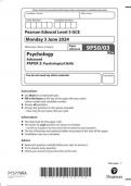 Pearson Edexcel Level 3 GCE Psychology Advanced  PAPER 3  Psychological Skills  9PS0/03 June 2024