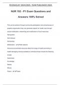 NUR 192 - P1 Exam Questions and Answers 100% Solved