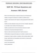 NUR 192 - P2 Exam Questions and Answers 100% Solved