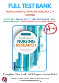 Test Bank for Foundations of Nursing Research 7th Edition By Rose Marie Nieswiadomy; Catherine Bailey Chapter 1-20 Complete Guide A+