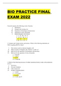 BIO 160 PRACTICE FINAL EXAM 2022