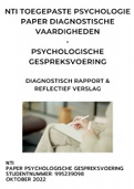 NTI paper diagnostische vaardigheden 2022 - Toegepaste Psychologie - Psychologische Gespreksvoering Geslaagd