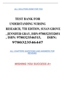 TEST BANK FOR UNDERSTANDING NURSING RESEARCH, 7TH EDITION, SUSAN GROVE , JENNIFER GRAY, ISBN:9780323532051 , ISBN: 9780323546515, ISBN: 9780323546447 ALL SOLUTION DONE FOR YOU ALL CHAPTERS QUESTIONS AND ANSWERS FOR REVISING WISHING YOU SUCCESS A+