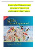 Test Bank for Child Development  9th Edition by Laura E. Berk  All Chapters 1 – 15 fully covered 