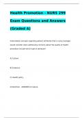 Health Promotion - NURS 299 Exam Questions and Answers (Graded A)