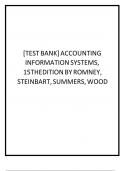 Test Bank For Accounting Information Systems, 15th Edition by Romney, Steinbart, Summers, Wood all chapters.