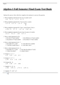 Algebra 1 Fall Semester Final Exam Test Bank