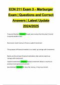 ECN 211 Exam 3 – Marburger Exam | Questions and Correct Answers | Latest Update 2024/2025