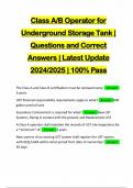 Class A/B Operator for Underground Storage Tank | Questions and Correct Answers | Latest Update 2024/2025 | 100% Pass