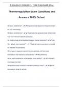 Thermoregulation Exam Questions and Answers 100% Solved