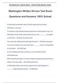 Washington Written Drivers Test Exam Questions and Answers 100% Solved