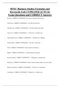 BTEC Business Studies Formulas and  Keywords Unit 2 UPDATED ACTUAL  Exam Questions and CORRECT Answers