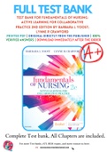 Test Bank For Fundamentals of Nursing: Active Learning for Collaborative Practice 2nd Edition by Barbara L Yoost; Lynne R Crawford 9780323508643 Chapter 1-42 Complete Guide .