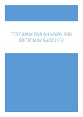 Test Bank for Memory 3rd Edition By Baddeley