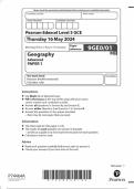 2024 EDEXCEL A-LEVEL GEOGRAPHY PAPER 1 INCLUDING MARK SCHEME