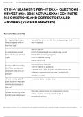 CT DMV LEARNER’S PERMIT EXAM QUESTIONS NEWEST 2024-2025 ACTUAL EXAM COMPLETE 140 QUESTIONS AND CORRECT DETAILED ANSWERS (VERIFIED ANSWERS)