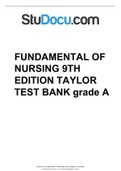 Fundamentals of Nursing 9th Edition Taylor Test Bank graded A