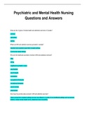 Psychiatric and Mental Health Nursing Questions and Answers