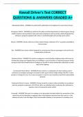 Hawaii Driver's Test CORRECT QUESTIONS & Abandoned Vehicle - ANSWER Any vehicle left unattended on the  ANSWERS GRADED A+
