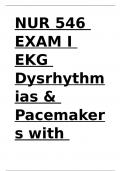 NUR 546 EXAM I EKG Dysrhythmias & Pacemakers with 100- fully solved questions(graded A+).