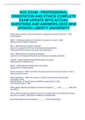 NCE EXAM - PROFESSIONAL ORIENTATION AND ETHICS COMPLETE EXAM UPDATE WITH ACTUAL QUESTIONS AND ANSWERS (2023 NEW UPDATE) LIBERTY UNIVERSITY