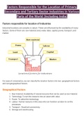 Factors Responsible for the Location of Primary, Secondary and Tertiary Sector Industries