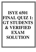 ISYE 6501 FINAL QUIZ 1: GT STUDENTS & VERIFIED EXAM SOLUTION