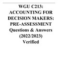 WGU C213: ACCOUNTING FOR DECISION MAKERS: PRE-ASSESSMENT Questions & Answers (2022/2023) Verified