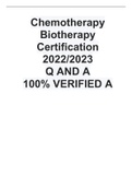 Chemotherapy Biotherapy Certification 2022-2023 Q AND A 100% VERIFIED A