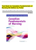 Test Bank for Canadian Fundamentals of Nursing, 6th Edition| Test Bank for Canadian Fundamentals of Nursing 6th Edition by Potter > all chapters 1-48 (questions & answers) A+ guide.