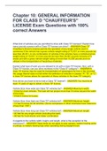 Chapter 10: GENERAL INFORMATION FOR CLASS D "CHAUFFEUR'S" LICENSE Exam Questions with 100% correct Answers