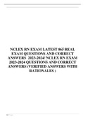 NCLEX RN EXAM LATEST 865 REAL EXAM QUESTIONS AND CORRECT ANSWERS  2023-2024/ NCLEX RN EXAM 2023-2024 QUESTIONS AND CORRECT ANSWERS (VERIFIED ANSWERS WITH RATIONALES )