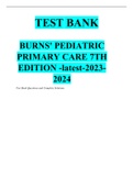 TEST BANK  BURNS' PEDIATRIC PRIMARY CARE 7TH EDITION -latest-2023-2024