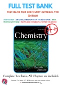 Test Bank for Chemistry 9th edition by Steven S. Zumdahl, Susan A. Zumdahl Chapter 1-22 Complete Guide A+