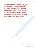 NR 511 FINAL EXAM( 100 Q&A) VERSION-2 / NR511 FINAL EXAM( 100 Q&A) VERSION-2 (NEWEST, UPDATED, 2021) | VERIFIED ANSWERS, 100 % CORRECT | CHAMBERLAIN COLLEGE OF NURSING