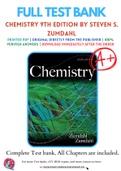 Test Bank for Chemistry 9th edition by Steven S. Zumdahl, Susan A. Zumdahl Chapter 1-22 Complete Guide A+