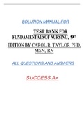 TEST BANK FOR FUNDAMENTALSOF NURSING, 9 TH EDITION BY CAROL R. TAYLOR PHD, MSN, RN