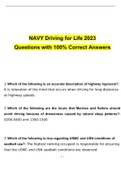 NAVY Driving for Life 2023 Questions with 100% Correct Answers