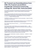 NC Funeral Law Exam(Questions from FSE-116, Funeral Law & Ethics Fayetteville Technical Community College Mr. David Hall, Instructor)2023
