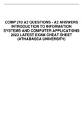 COMP 210 A2 QUESTIONS - A2 ANSWERS INTRODUCTION TO INFORMATION SYSTEMS AND COMPUTER APPLICATIONS 2023 LATEST EXAM CHEAT SHEET (ATHABASCA UNIVERSITY)