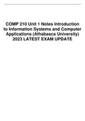 COMP 210 Unit 1 Notes Introduction to Information Systems and Computer Applications (Athabasca University) 2023 LATEST EXAM UPDATE 