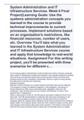 System Administration and IT Infrastructure Services. Week 6 Final Project(Learning Goals: Use the systems administration concepts you learned in the course to provide technical improvements to current processes. Implement solutions based on an organizati