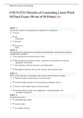 COUN 6722 Theories of Counseling Latest Week 10 Final Exam (50 out of 50 Points) A+