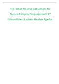 TEST BANK for Drug Calculations for Nurses A-Step-by-Step-Approach 3rd Edition Robert Lapham Heather Agarfor.