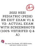 2022 HESI Pediatric (PEDS) RN Exit Exam V1 & V2- ACTUAL EXAM WITH SCREENSHOTS (100% VEFIRIFED Q & A)