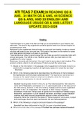 ATI TEAS 7 EXAM 39 READING QS & ANS , 34 MATH QS & ANS, 44 SCIENCE QS & ANS, AND 33 ENGLISH AND LANGUAGE USAGE QS & ANS LATEST UPDATE 2023-2024