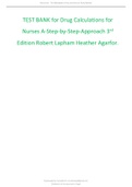 TEST BANK for Drug Calculations for Nurses A-Step-by-Step-Approach 3rd Edition Robert Lapham Heather