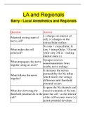 LA and Regionals Barry - Local Anesthetics and Regionals | 85 Questions with 100% Correct Answers | Updated 2023