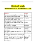 Hesi-A2 Math Math Questions for Hesi Entrance Exam | 130 Questions with 100% Correct Answers | Updated | Download to score A+