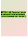 HESI A2 V2 Grammar, Vocab, Reading & Math Study Guide 2023 (Questions with Answers).